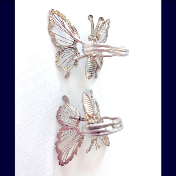 VTG 90s expandable size Silvertone butterfly rings - Picture 7 of 17